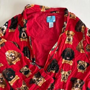 Nick & Nora Sleepwear Wrap Robe L/XL Red Dog Milkbone Treat Cotton Lined NO BELT